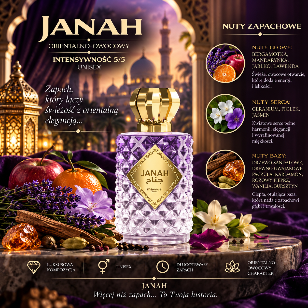 MAWWAL JANAH Dubai Perfumy Arabskie Unisex Orientalno-Owocowe 100 ml MAWWAL JANAH Dubai Perfumy Arabskie Unisex Orientalno-Owocowe 100 ml