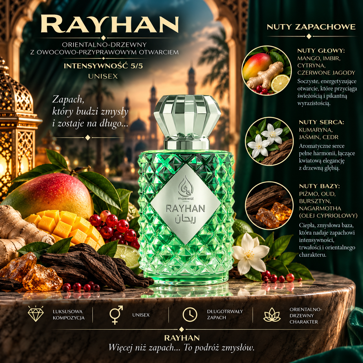 MAWWAL RAYHAN Dubai Perfumy Arabskie Unisex Orientalno-Drzewne 100 ml MAWWAL RAYHAN Dubai Perfumy Arabskie Unisex Orientalno-Drzewne 100 ml