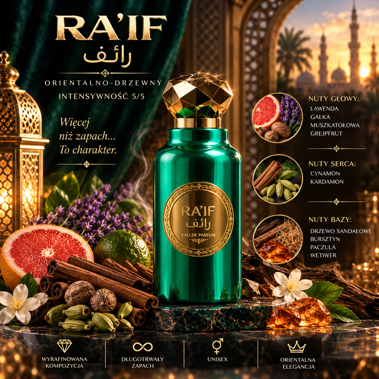 MAWWAL RA’IF – Dubai Perfumy Arabskie Męskie Orientalno-Drzewne Eau de Parfum MAWWAL RA’IF – Dubai Perfumy Arabskie Męskie Orientalno-Drzewne Eau de Parfum